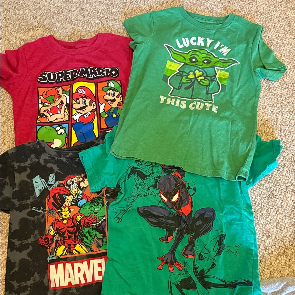 Bundle of 4 kids Superhero and Character Costume T-Shirts Set
